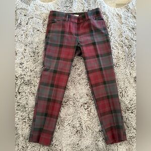 LOFT Modern Skinny Ankle Red and Gray Plaid Pants